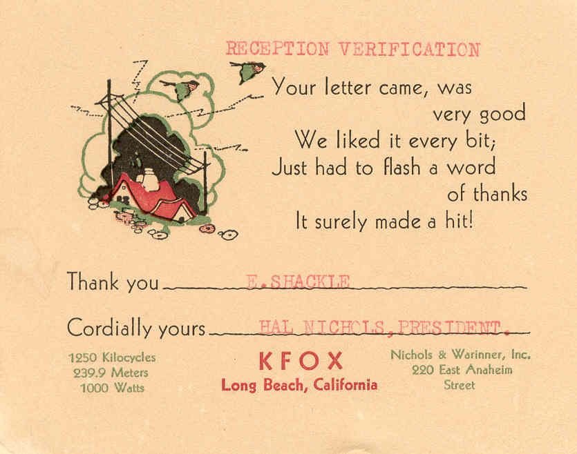 KFOX QSL card